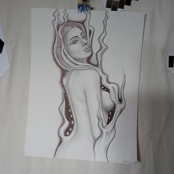 Prison art. "Smoke girl" 7" x12" pen and ink on cardstock. Drawn by Idah… - Picture 2 of 3